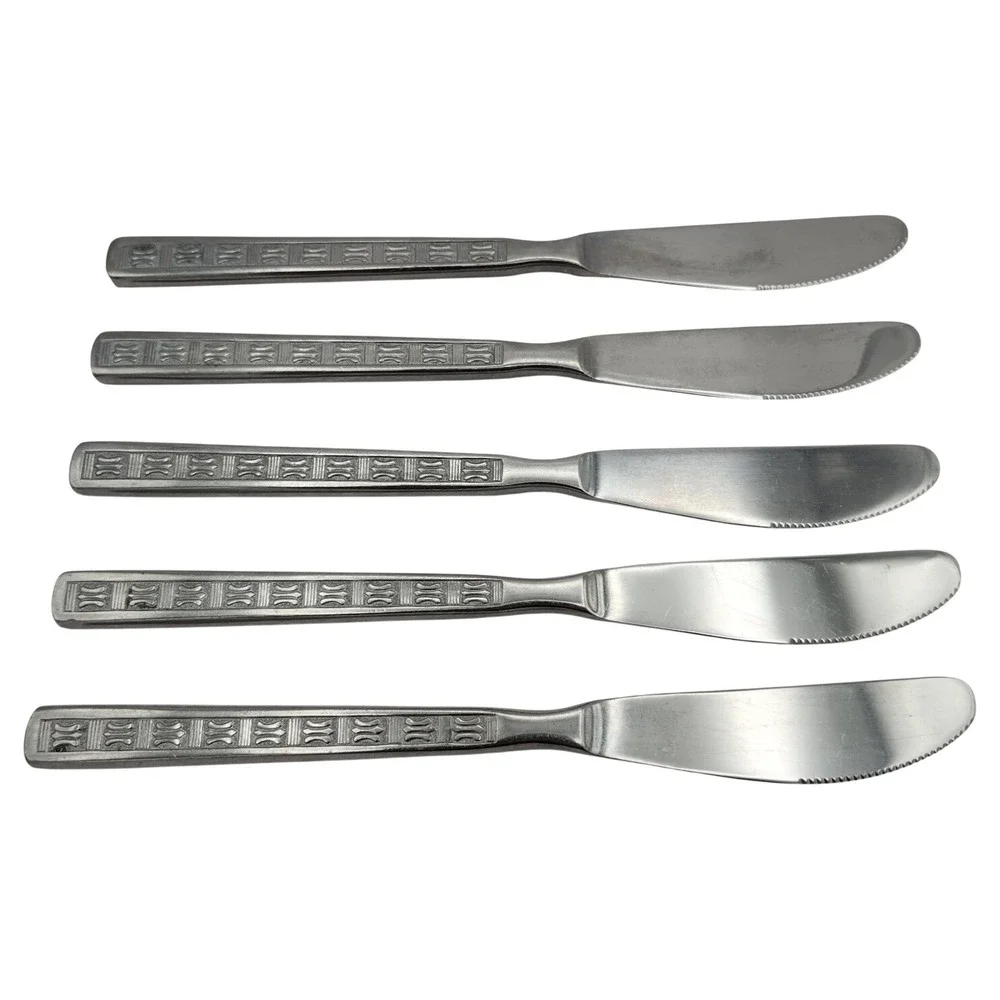 Amefa Holland‎ Stainless Dinner Knife 5 Knives Disc. Geometric Pattern VTG HTF